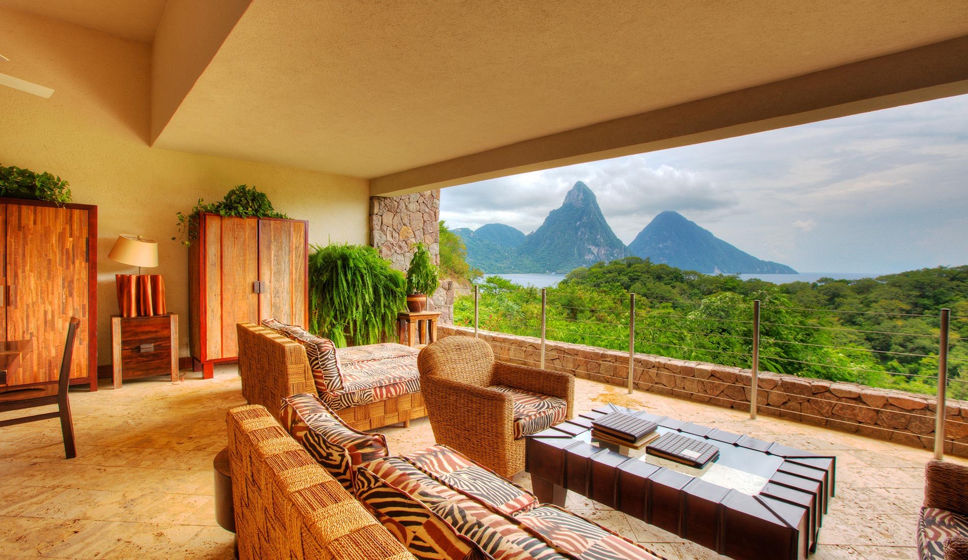 Hôtel de luxe Jade Mountain resort 5 étoiles Sainte-Lucie caraïbes vue chambre